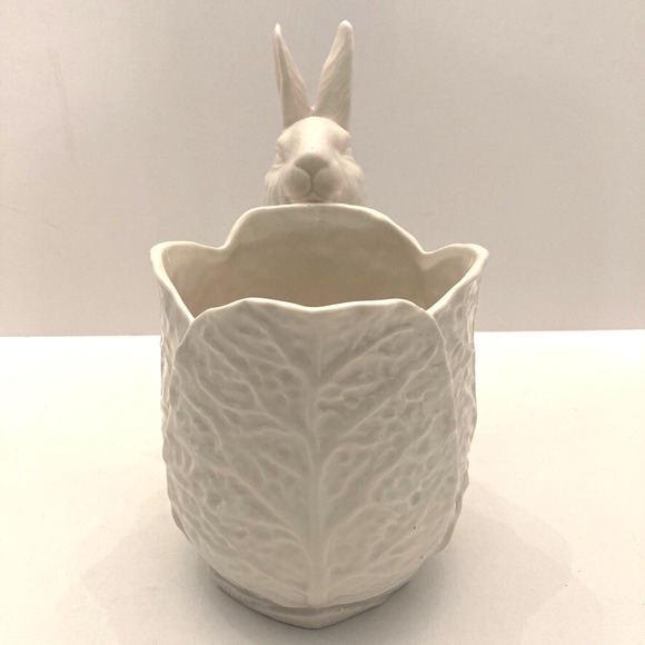 Bunny Cabbage Planter Grace Fine Porcelain 9" Figurine White Rabbit - Picture 6 of 12